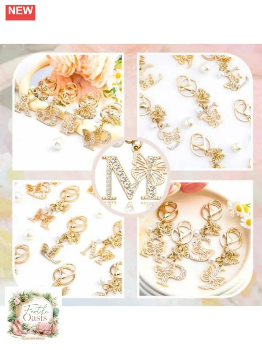 Initial Keychain Bag Charm Butterfly Pendant Purse Charm Women
